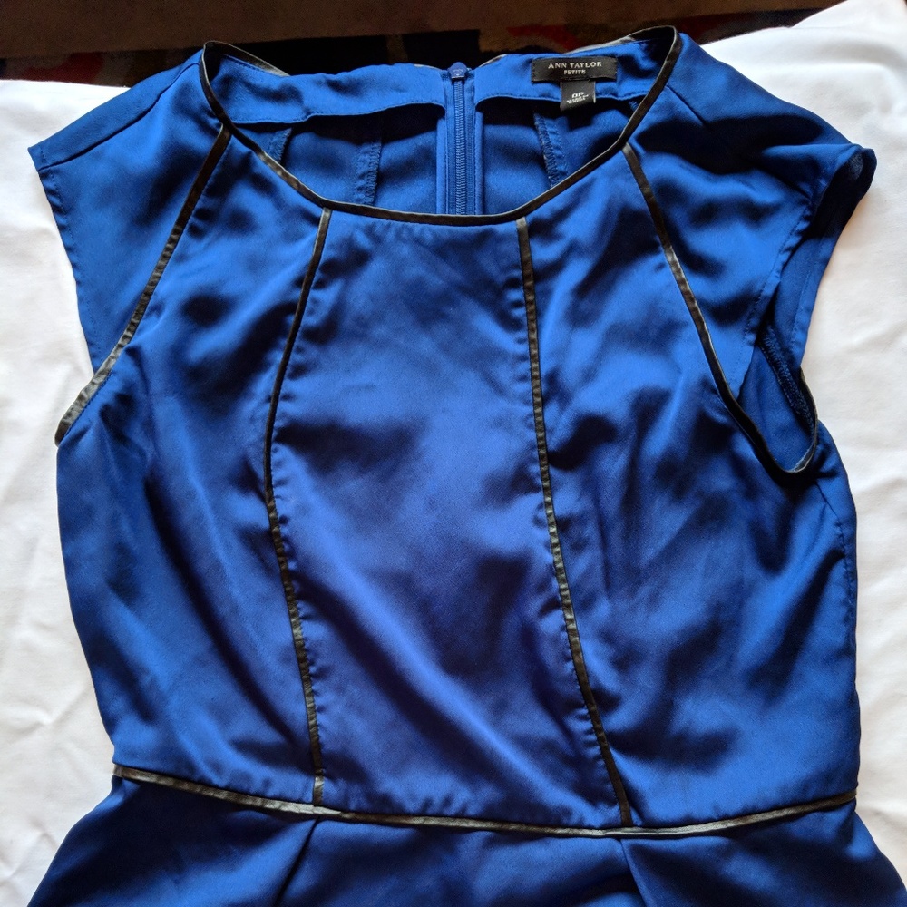 Ann Taylor Petite Navy Blue Formal Peplum Shirt